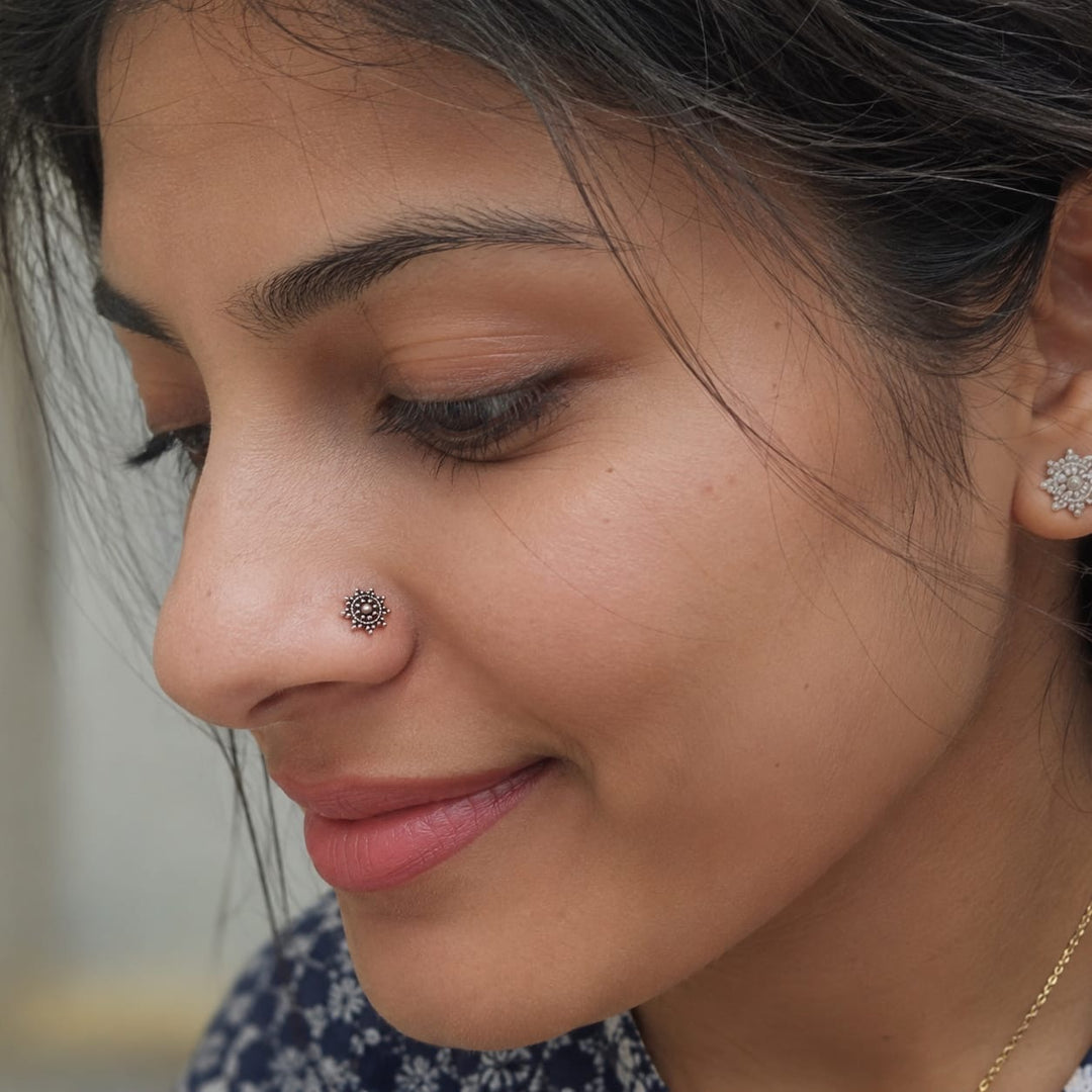 Premium Oxidised Silver Nose Pin