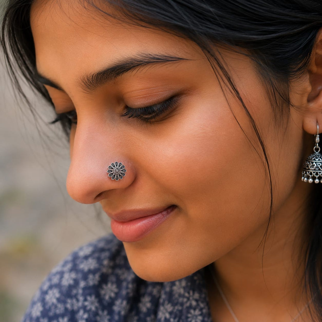 Traditional Oxidised Silver Nose Pin