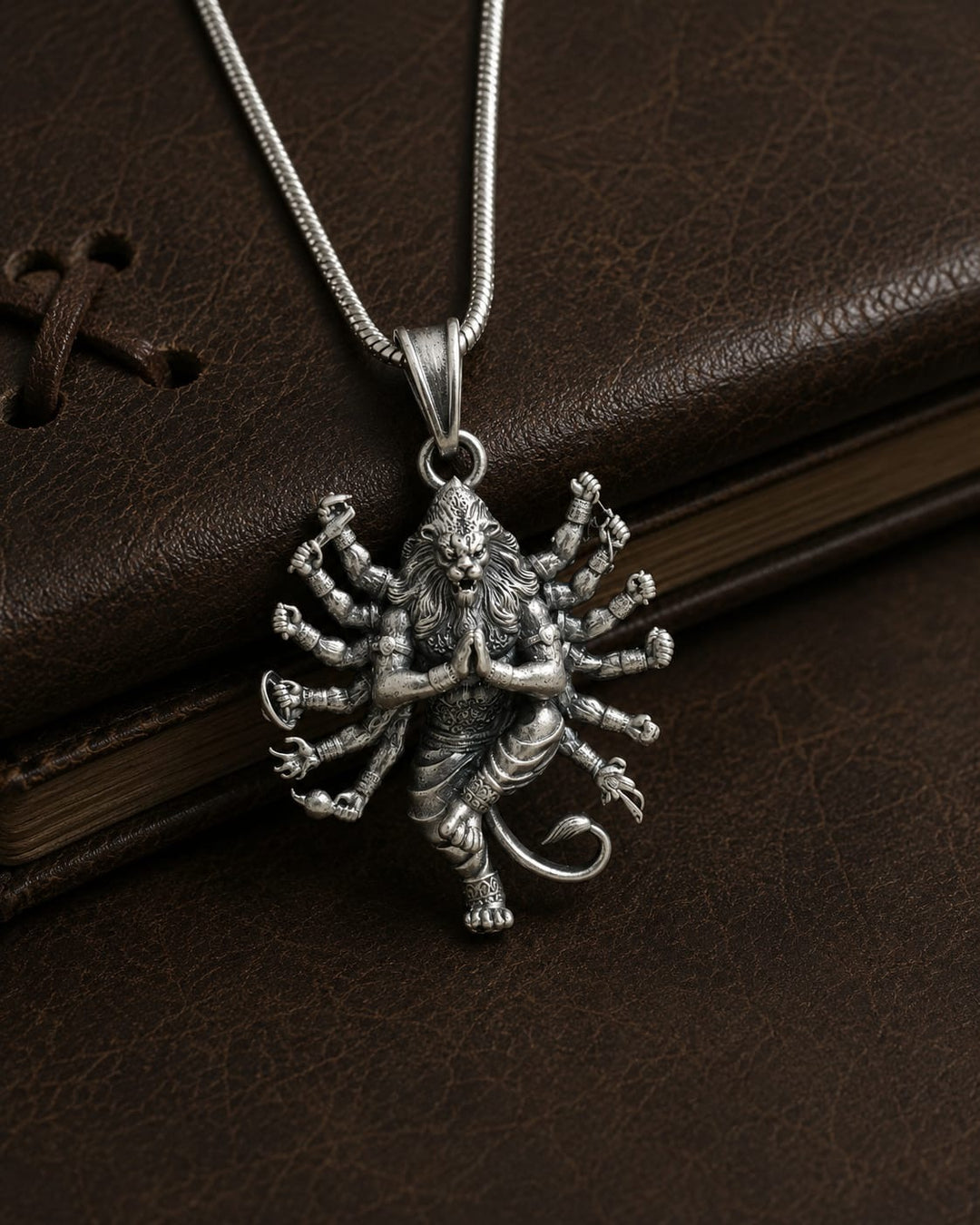 925 Silver Narsimha Bhagwan Pendant | Divine Lord Narsimha Pendant for Protection & Strength