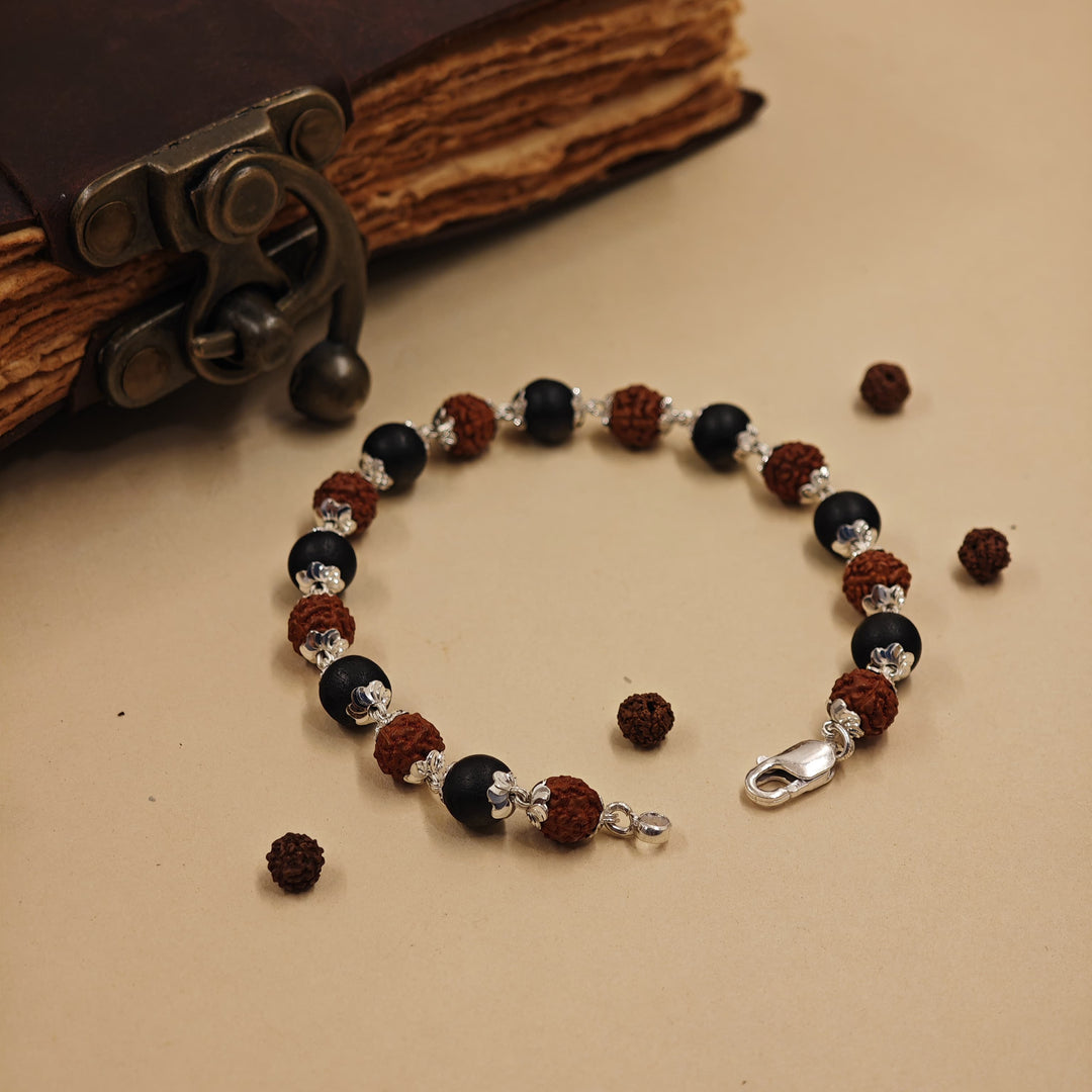 925 Silver Rudraksha & Karanguli Bracelet