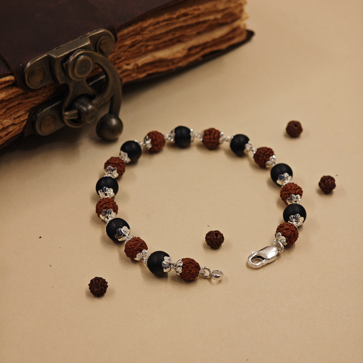 925 silver rudraksha & karanguli bracelet