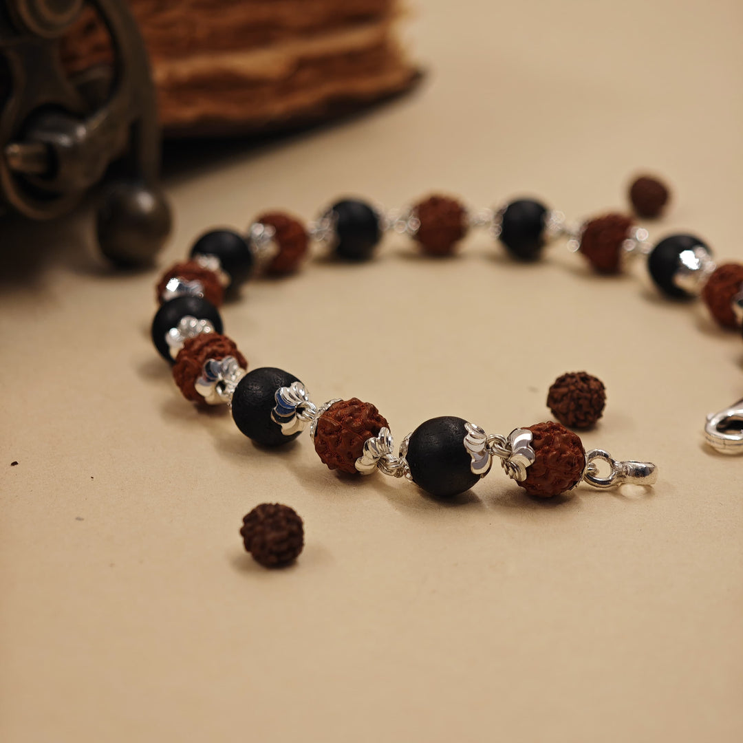 925 Silver Rudraksha & Karanguli Bracelet