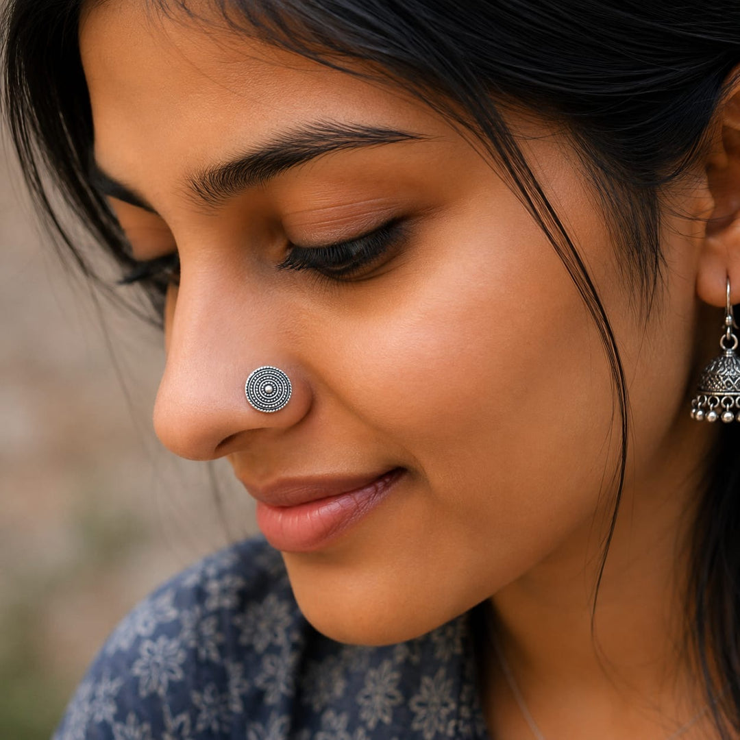 Elegant Oxidised Silver Nose Stud