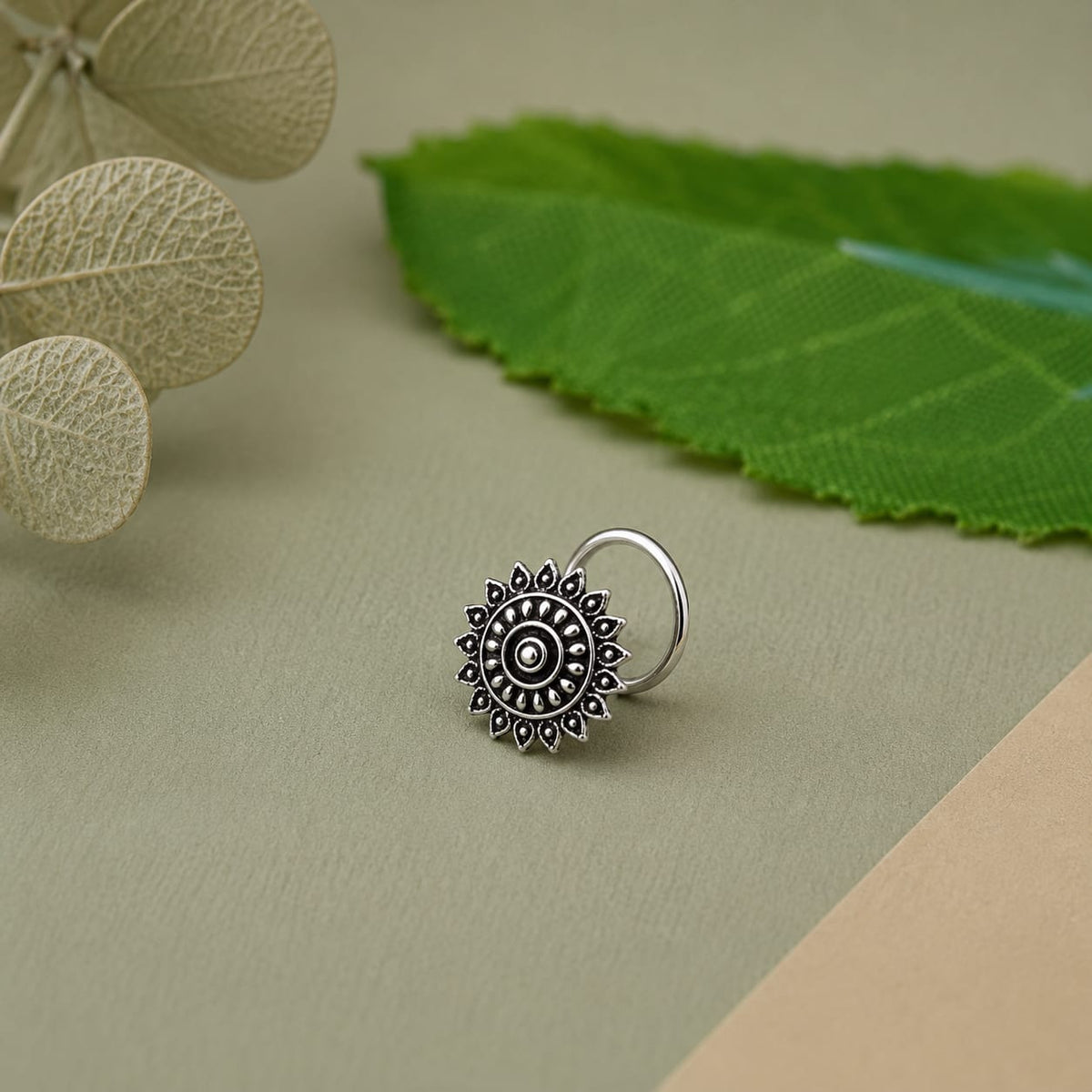 Ethnic oxidised 925 silver nose pin