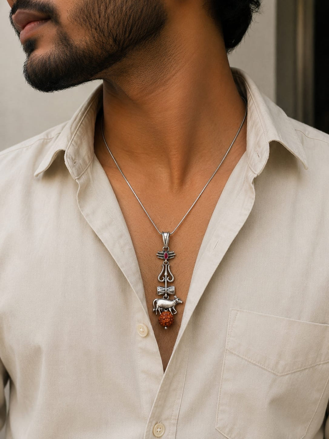 Shiv Rudrakash silver pendant