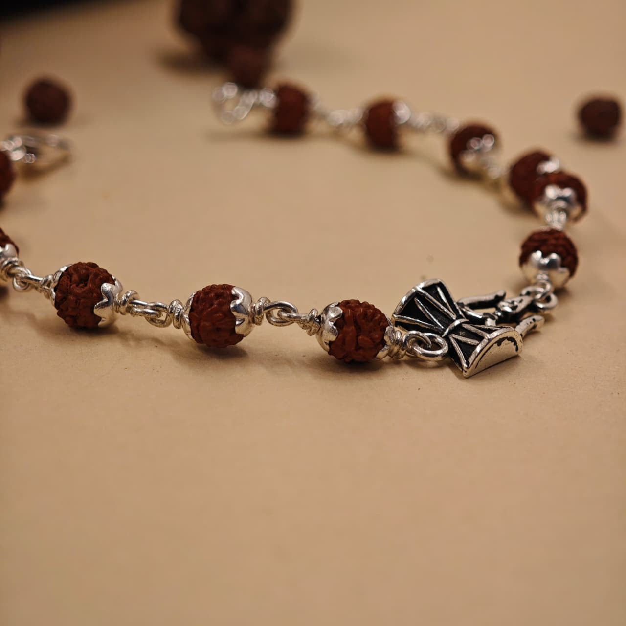 Sterling Silver Trishul Rudraksha Bracelet 