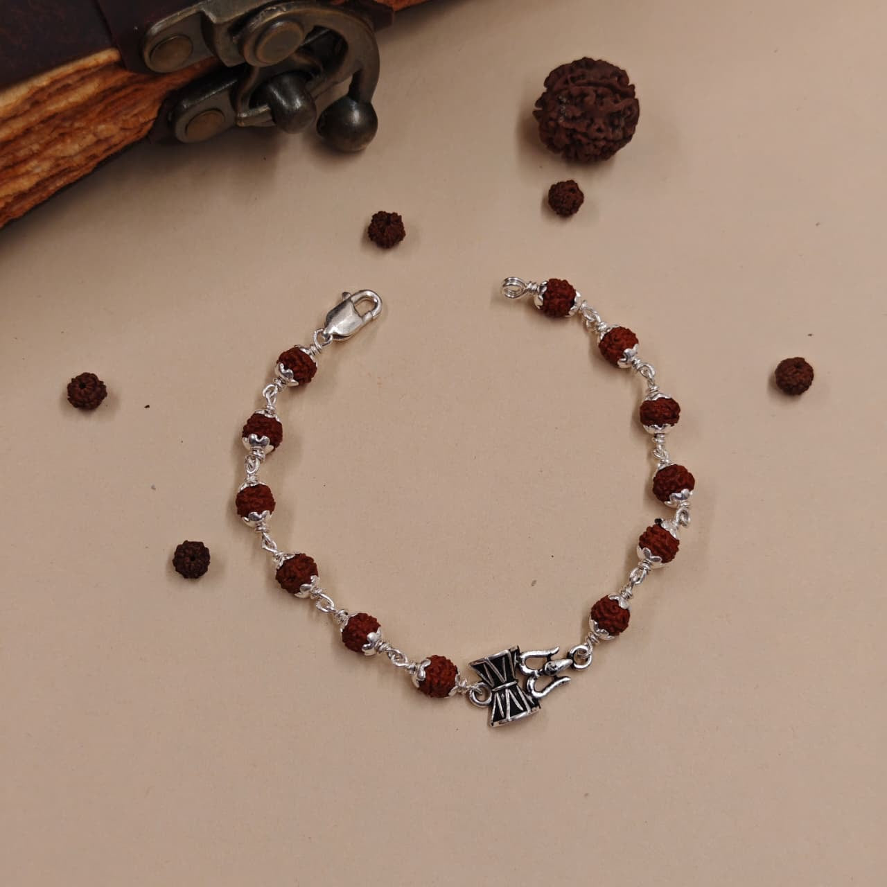 Sterling Silver Trishul Rudraksha Bracelet 