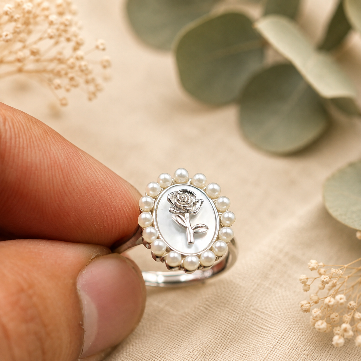 Silver rose ring