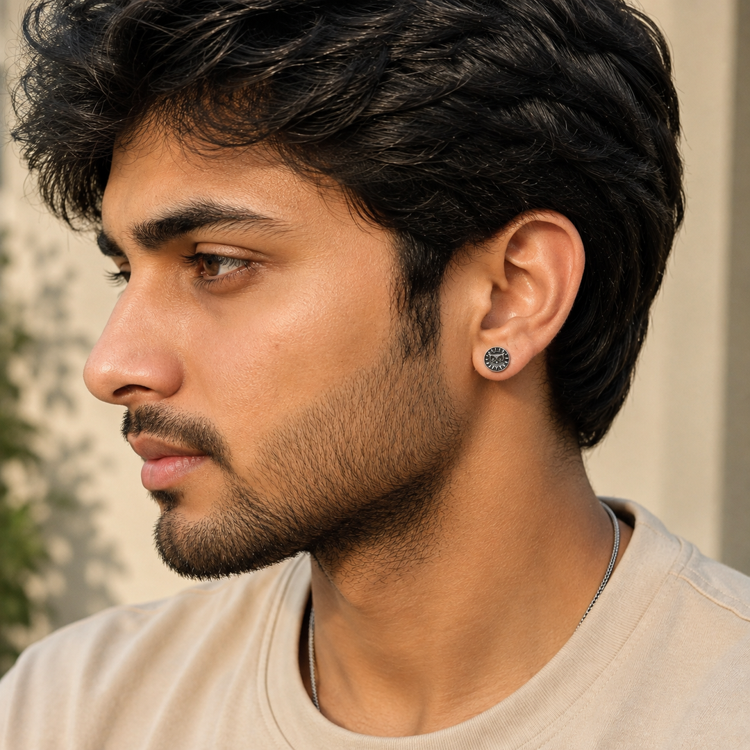 Oxidised Owl Stud Earring
