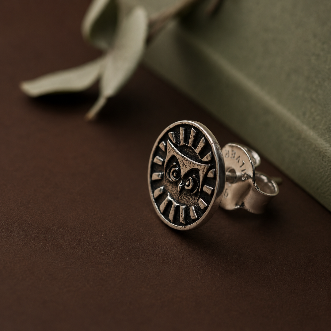 Oxidised Owl Stud Earring